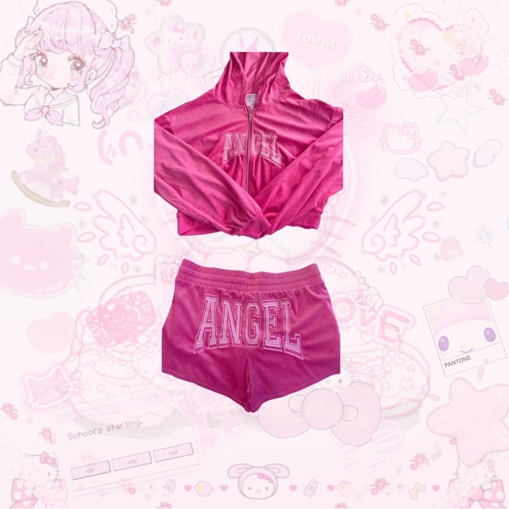 *SOLD*🎀pink y2k angel velour set🎀